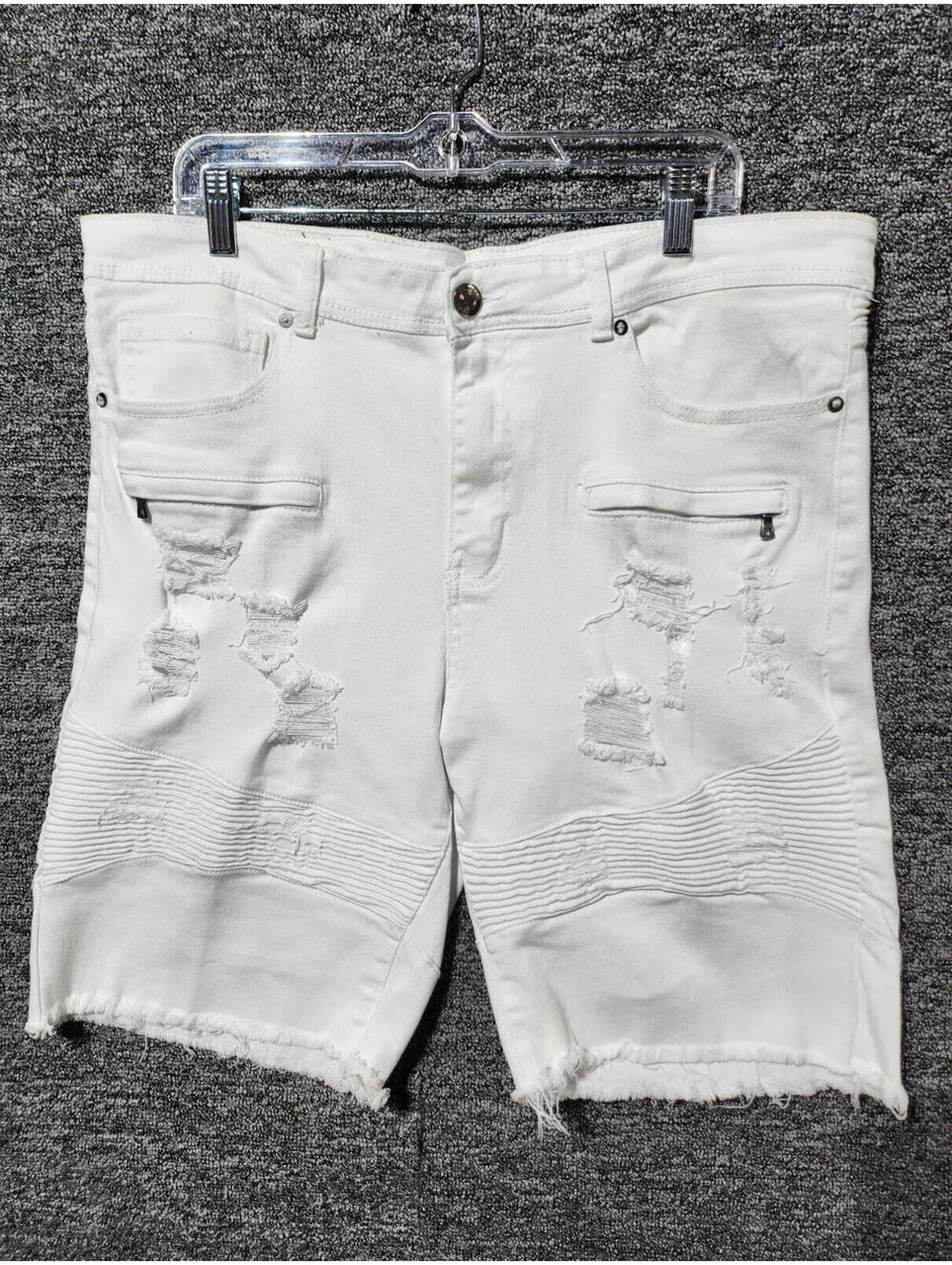 rue21 Premium Distressed Biker Denim Shorts Men Stretch Pockets White